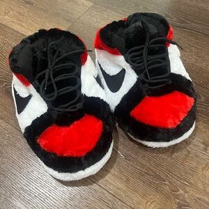 NWOT Nike Jordan fuzzy Red, Black & White house Sneaker Slippers
